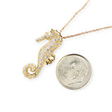 White Sapphires 14k Gold Plated Large Seahorse Pendant Necklace