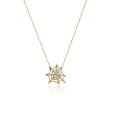 14k Solid Gold Spiderweb Necklace Pendant