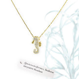 White Sapphires 14k Gold Plated Seahorse Small Pendant Necklace