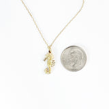 White Sapphires 14k Gold Plated Seahorse Small Pendant Necklace