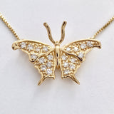Diamonds 14k Golden Large Butterfly Pendant Necklace